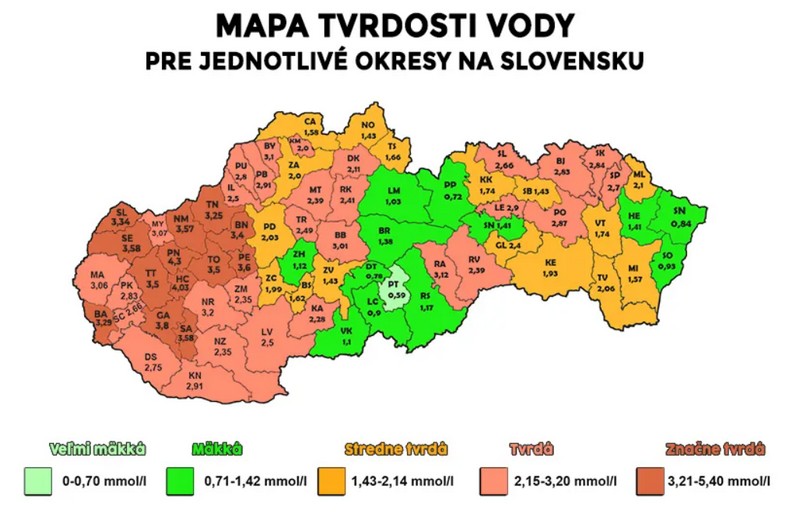 tvrdosť vody na Slovensku